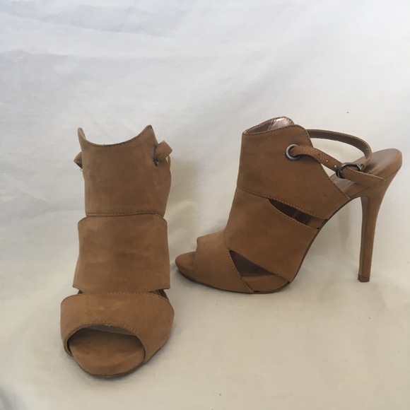 BCBGeneration Shoes - BCBGeneration Tan Suede Heeled Ankle Strap Booties